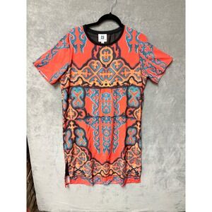 Vicky and Lucas Womens Large / G L‎ Orange Blue Print Short Sleeve Dress